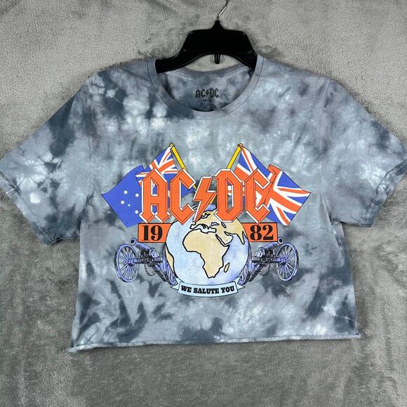 AC/DC Tops - AC/DC Crop Top Shirt Women's M Tie-Dye 1982 Retro Band Tour Reprint